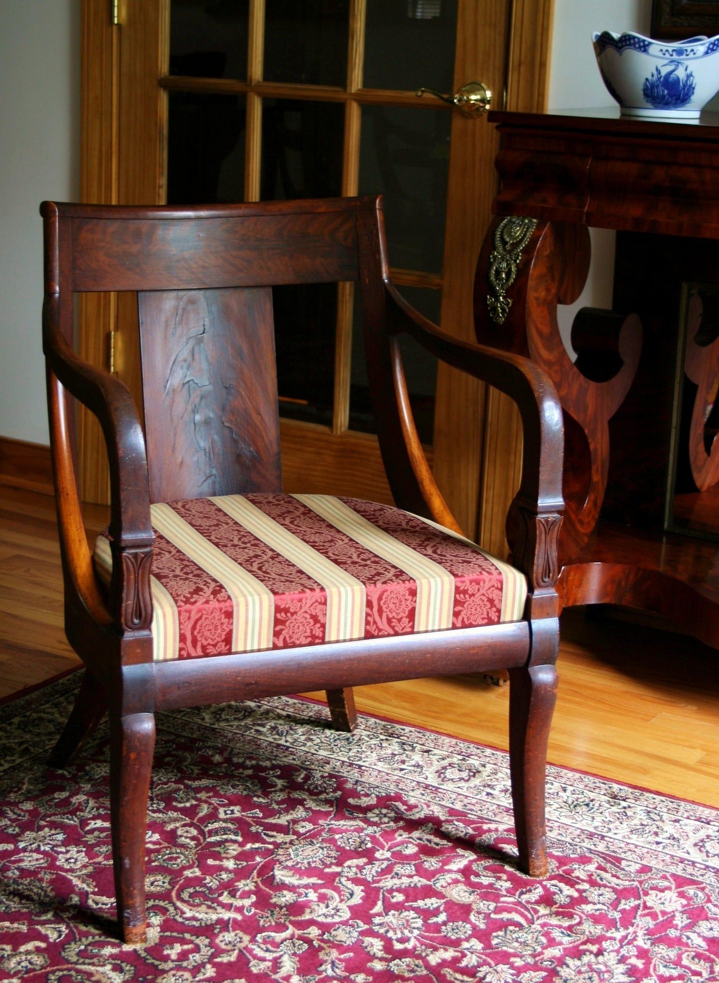 Vintage Mahogany Armchair with Red